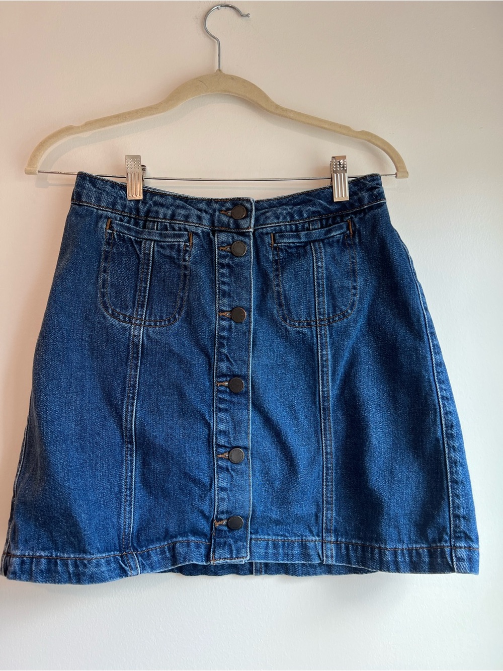 Topshop Dark Blue Button-Front Denim Mini Skirt